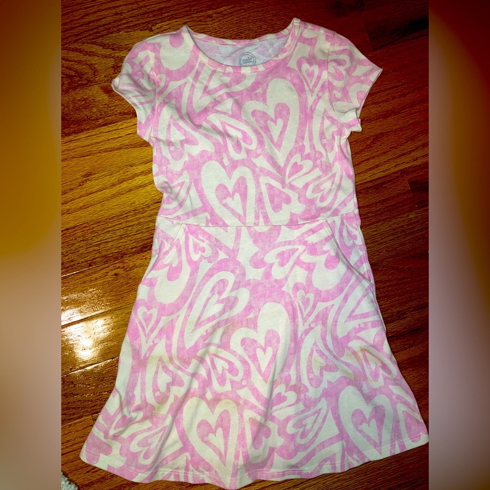 Pink Heart Pattern Kids Dress